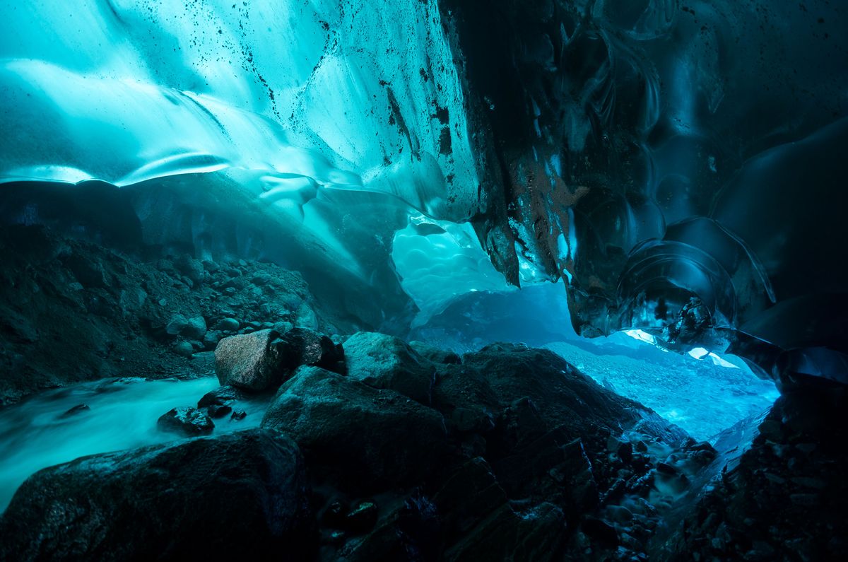 Explore inside a retreating Alaskan glacier